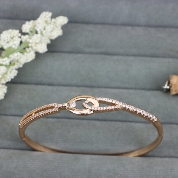 Elegant Rose Gold Bangle with Dainty Diamond Accents, XPBL0563 - Picture 9 of 12